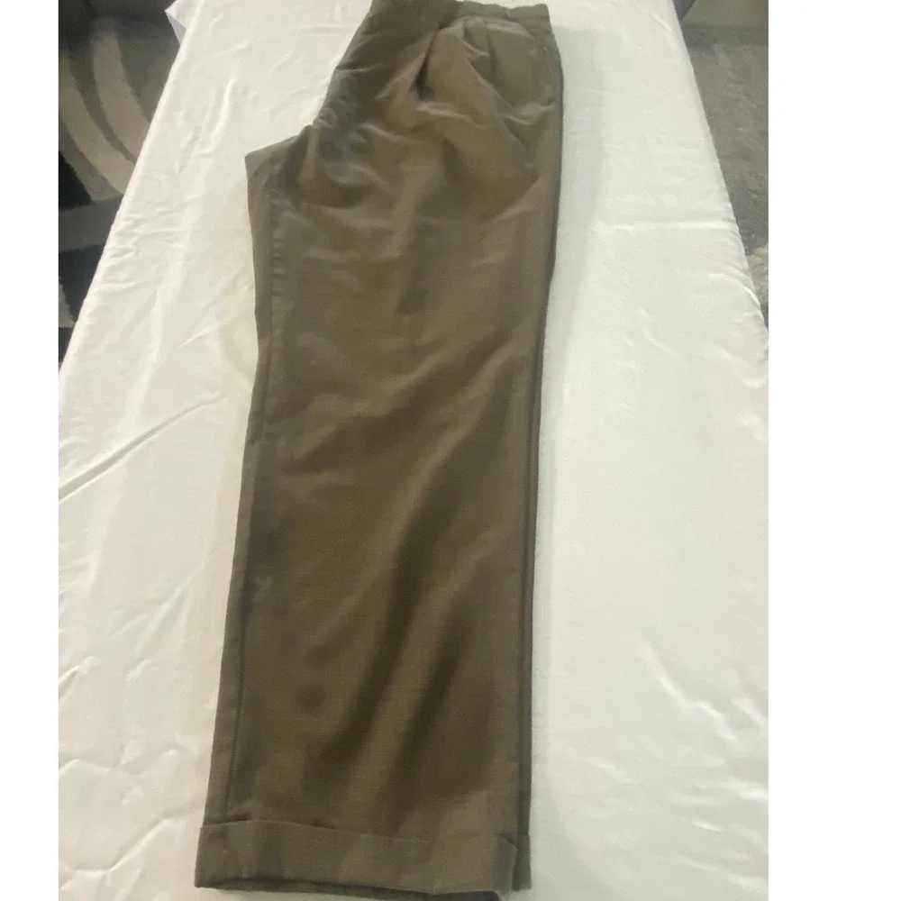 Paul Dione Mens Pleated Cuffed Dress Pants Olive Brown Textured‎ Trousers 44x31